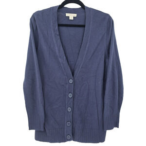 Coldwater Creek Women's Med Navy Long Sleeve Button Front Cardigan Sweater FLAW